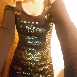 NEW XS Long Brown Gold Stretchy Cold Cut Out Shoulder Long Sleeve Ruched Top